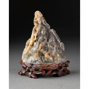 Chine Divinités Sur Un Rocher En Agate 