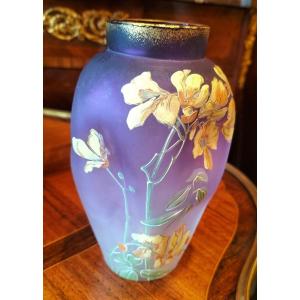 Montjoye Saint Denis Enameled Glass Vase 