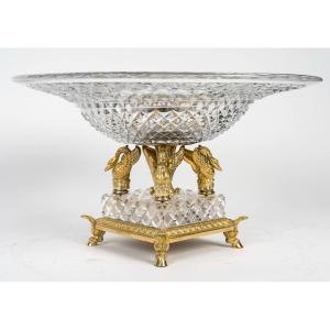 Coupe En Cristal Taillé Et Bronze Doré 