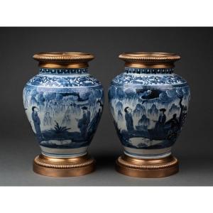 Paire De Vase En Porcelaine Arita Japon époque Edo 17ème siècle 