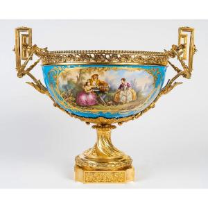 Importante Coupe En Porcelaine de Paris Et Bronze Doré époque Napoléon III 