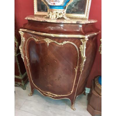 Important Support Cabinet In Marquetry And Gilt Bronze Late 19th Century