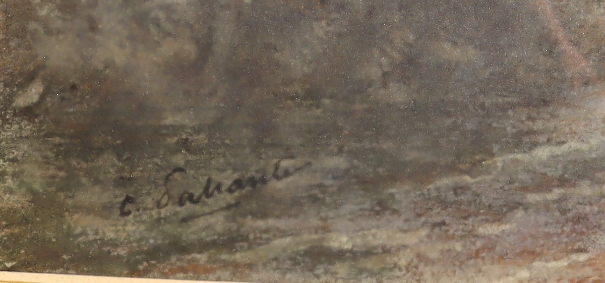 C. LAHAUTE (?) : "GRANDE AQUARELLE ROMANTIQUE AUX RUINES"-photo-4