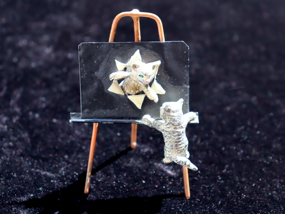 BRONZE DE VIENNE : "LES CHATS AU TABLEAU"-photo-1