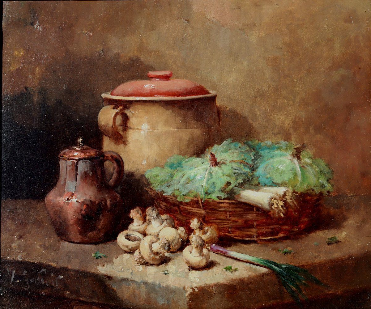 Alfred Brunel De Neuville : "still Life With Mushrooms"-photo-2