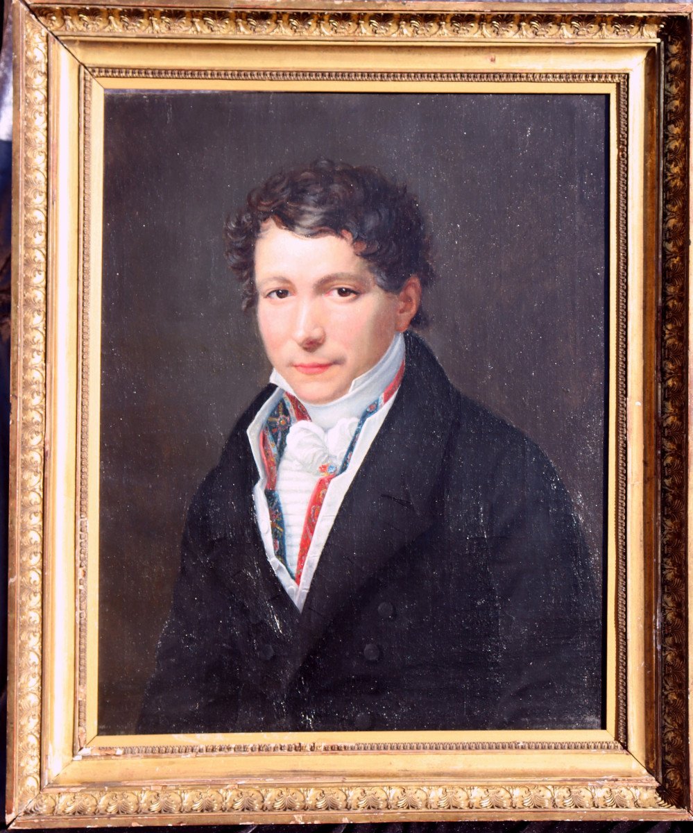 French School 1821 : "portrait With Embroidered Vest"