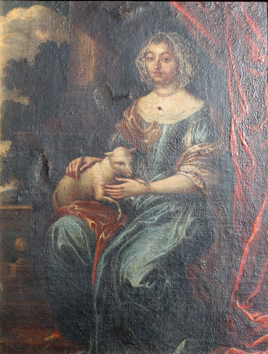 ECOLE FRANCAISE XVIIe : "DAME DE QUALITE EN SAINTE AGNES"-photo-2