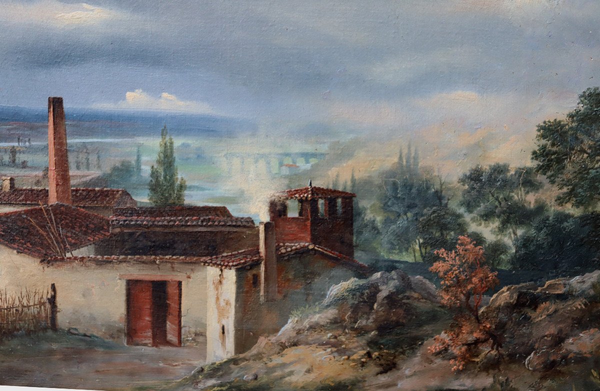 ECOLE FRANCAISE CIRCA 1820 : "PAYSAGE A LA FABRIQUE"-photo-3