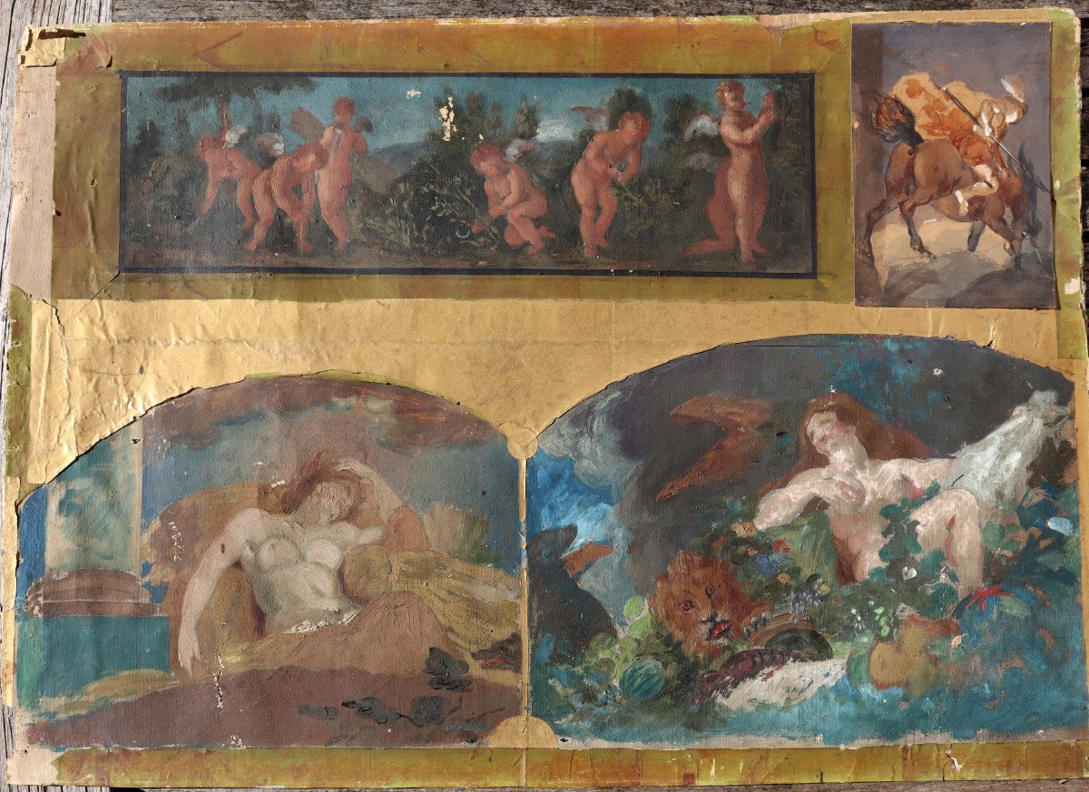 French School Circa 1860 : "romantic Montage After Le Brun"