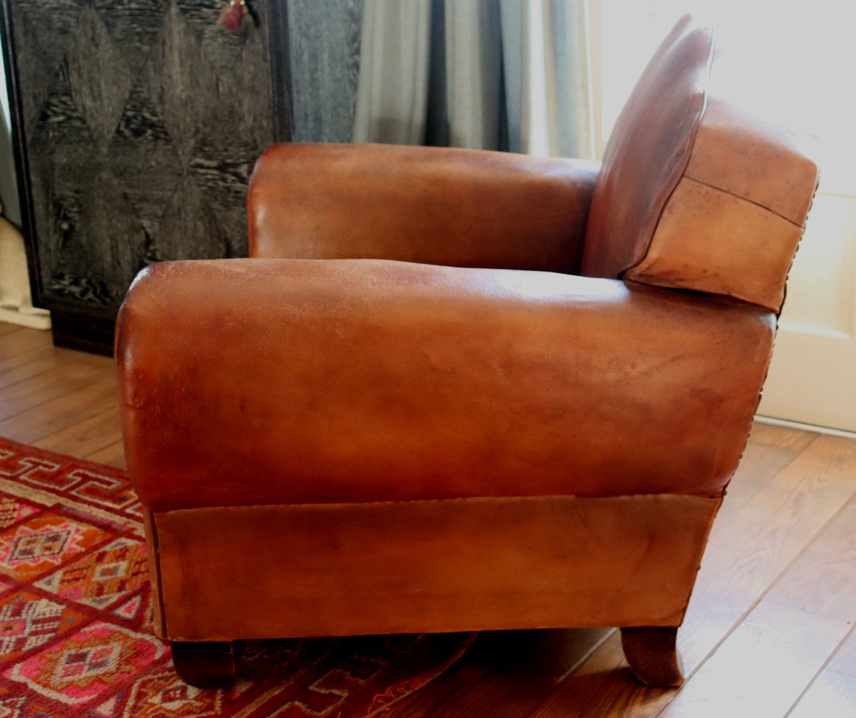 France Circa 1930 : "pair Of Huge Club Armchairs"-photo-4