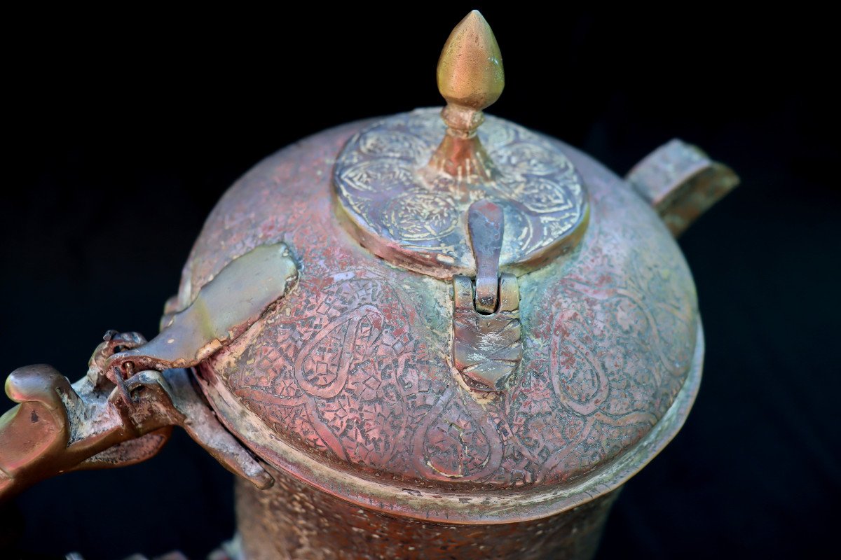 "old Very Large Persian Kettle Or Samovar"-photo-3