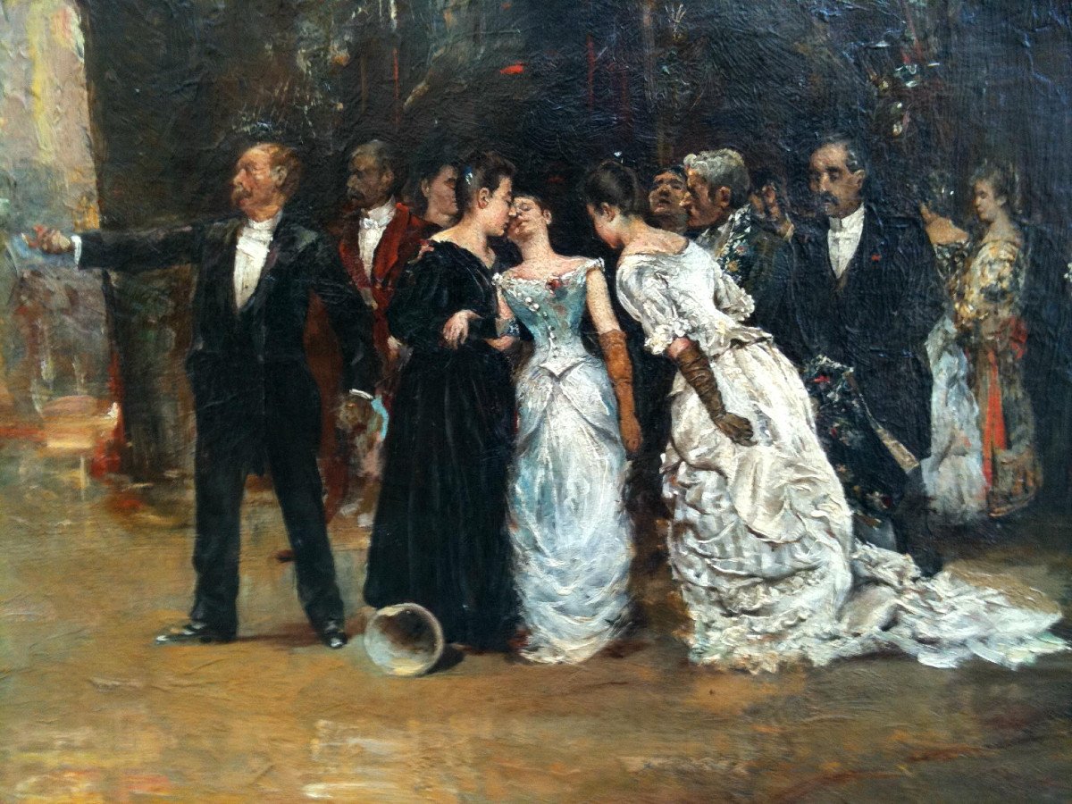 RAIMUNDO DE MADRAZO Y GARRETA (ATTRIBUE A) : "UNE RIXE A LA SORTIE DU BAL MASQUE"-photo-2