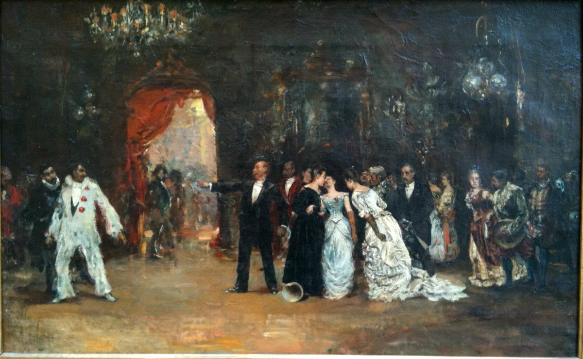 RAIMUNDO DE MADRAZO Y GARRETA (ATTRIBUE A) : "UNE RIXE A LA SORTIE DU BAL MASQUE"-photo-3