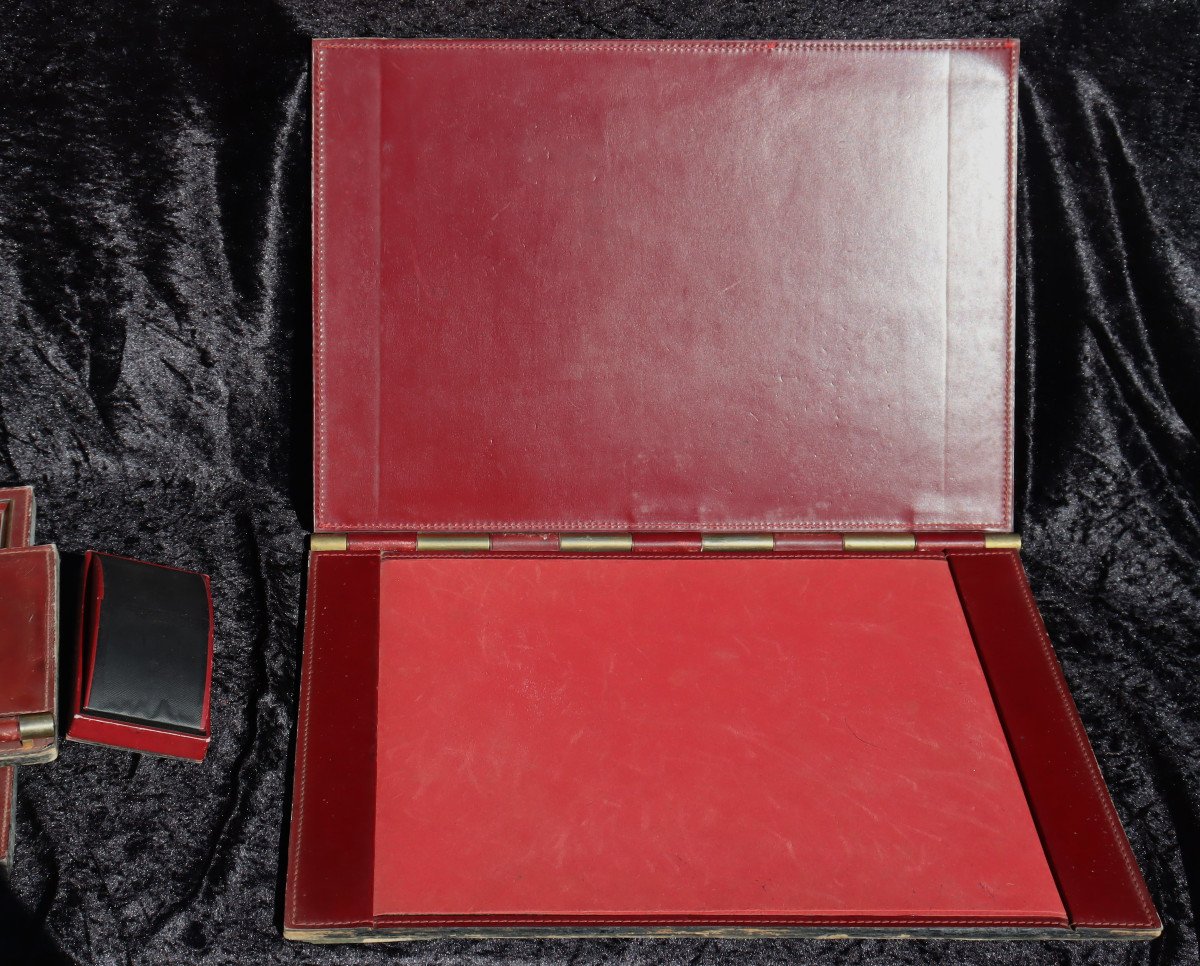 "important Red Leather And Brass Desk Set"-photo-6