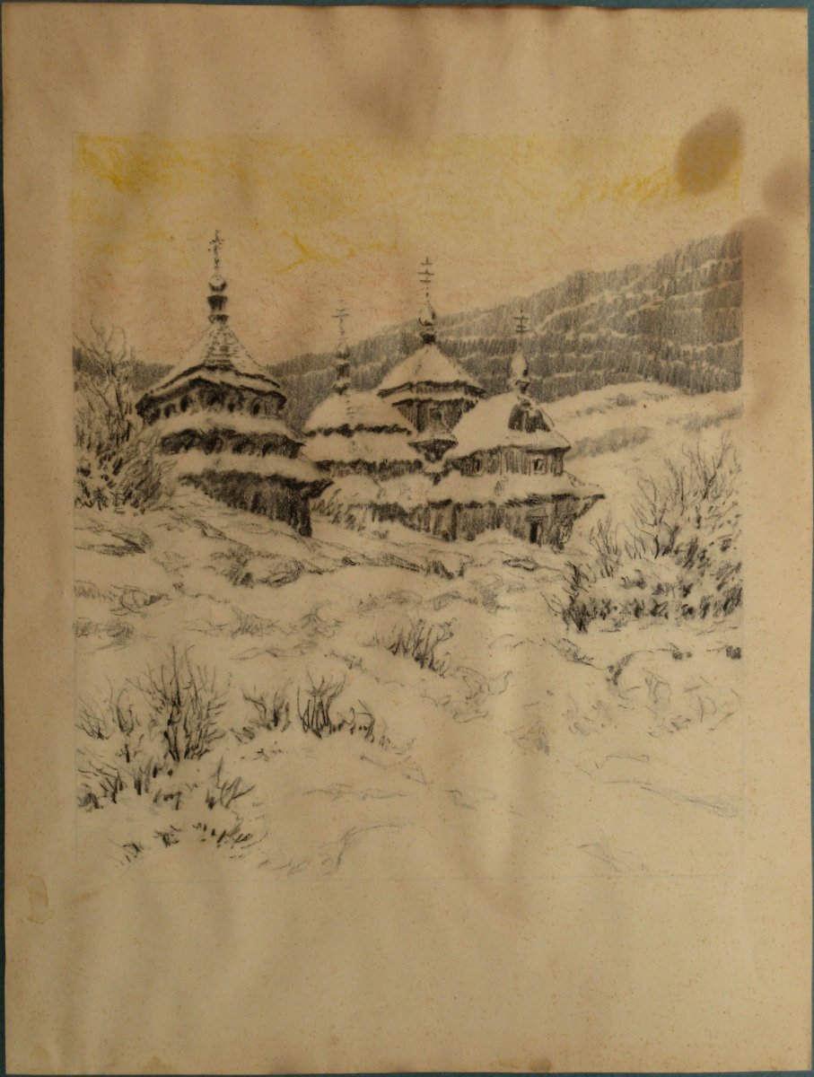 Drawing : "russian Church Under Snow" 1930