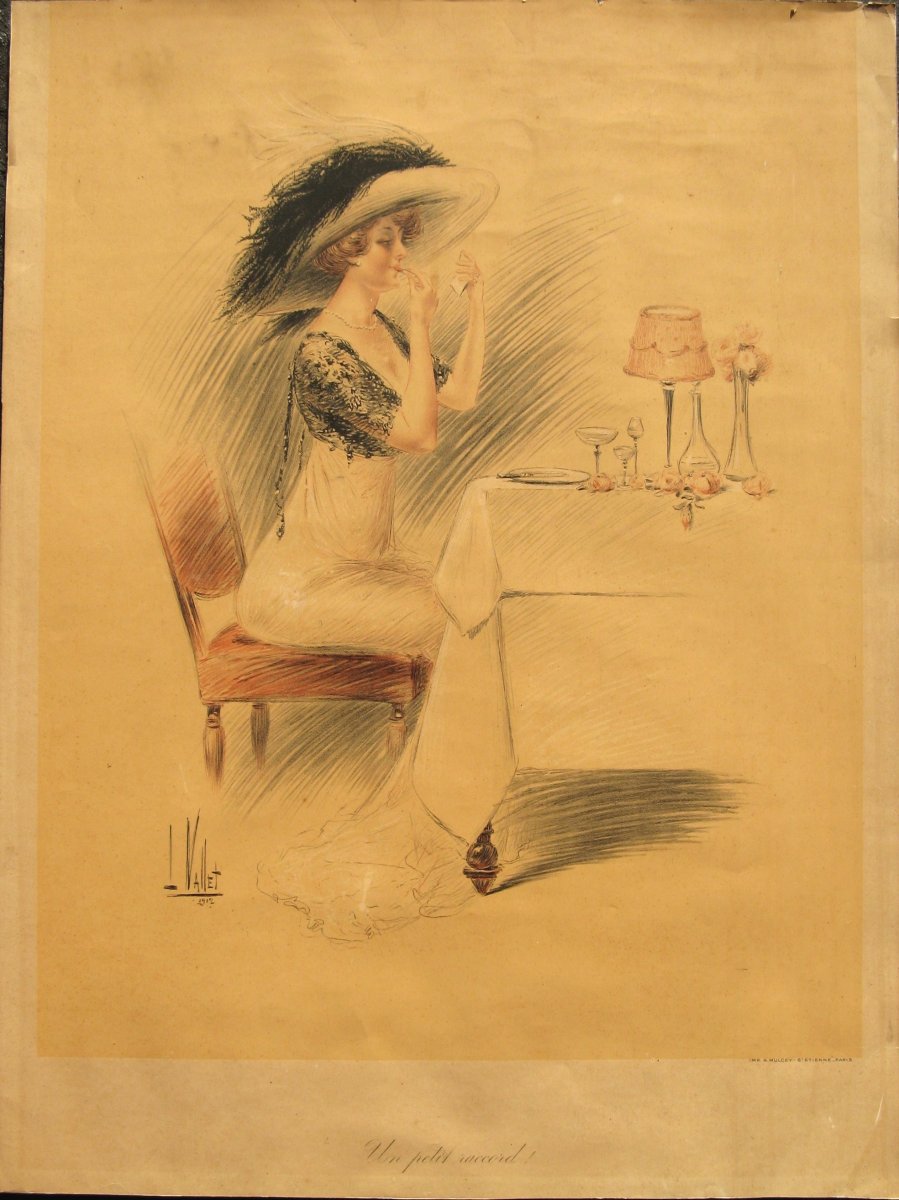 Louis Vallet : Large Lithographie "un Petit Raccord" 1902