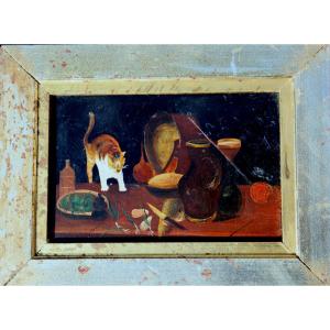 Mebzet (19th ): "still Life With Cat"