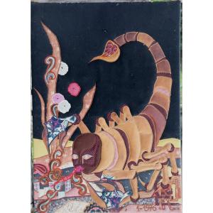 French School 1970s : "surrealist Tapestry IV With Scorpion"