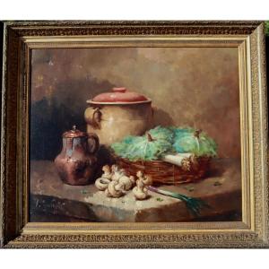 Alfred Brunel De Neuville : "still Life With Mushrooms"