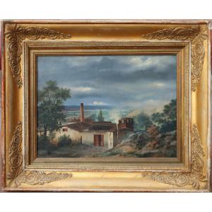 ECOLE FRANCAISE CIRCA 1820 : "PAYSAGE A LA FABRIQUE"