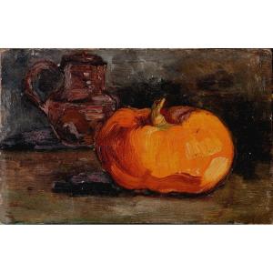 ECOLE FRANCAISE CIRCA 1880 : "NATURE MORTE A LA CITROUILLE"