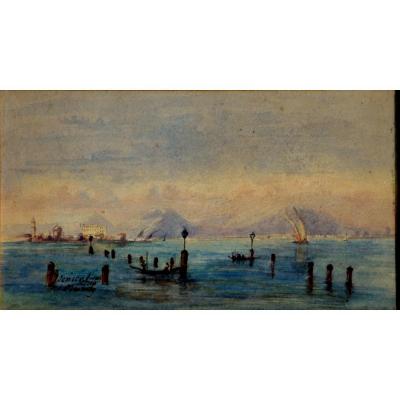 E. MUNDY : AQUARELLE ANGLAISE VENISE DEPUIS LE LIDO