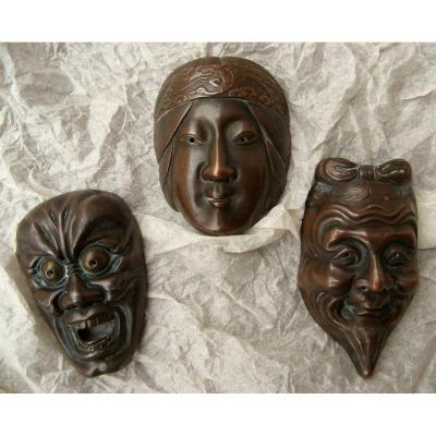Set Of Small Japanese Masks In Metal