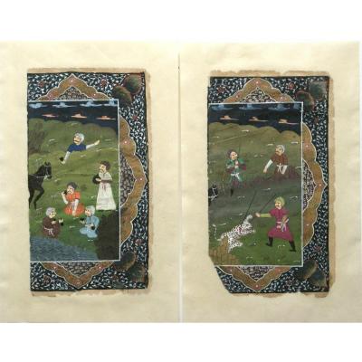 Pair Of Miniatures Persanes XIXth