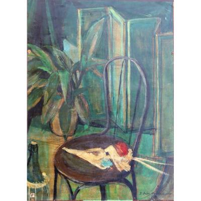 V. DUHU HANNOUCH : "NATURE MORTE A LA CHAISE 1951"