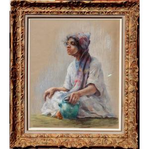 ECOLE ORIENTALISTE CIRCA 1920 : "JEUNE FILLE A LA CRUCHE"