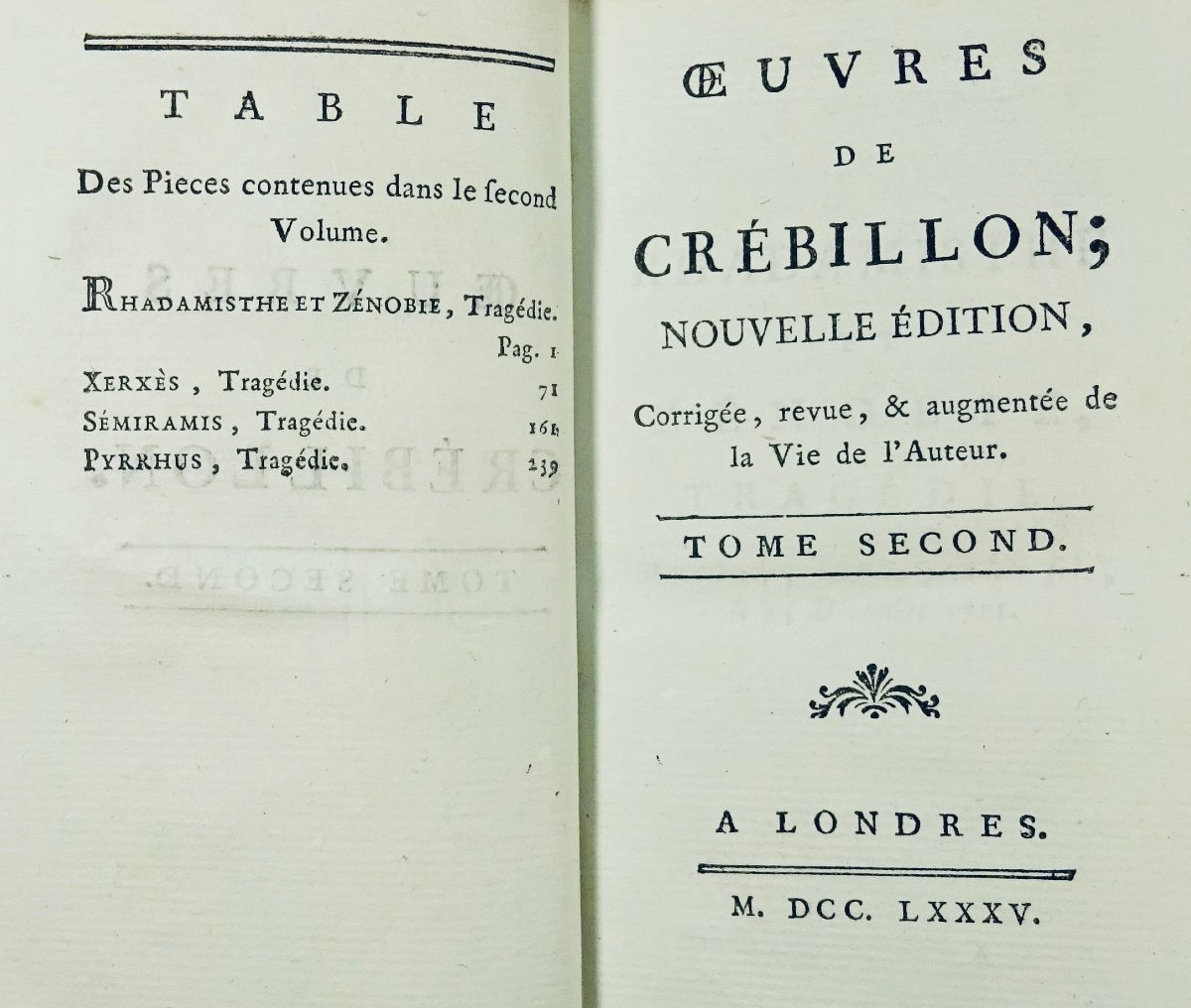 CRÉBILLON (Prosper Jolyot de) - Oeuvres. Londres, s.e., 1785. Reliure 19ème siècle.-photo-3