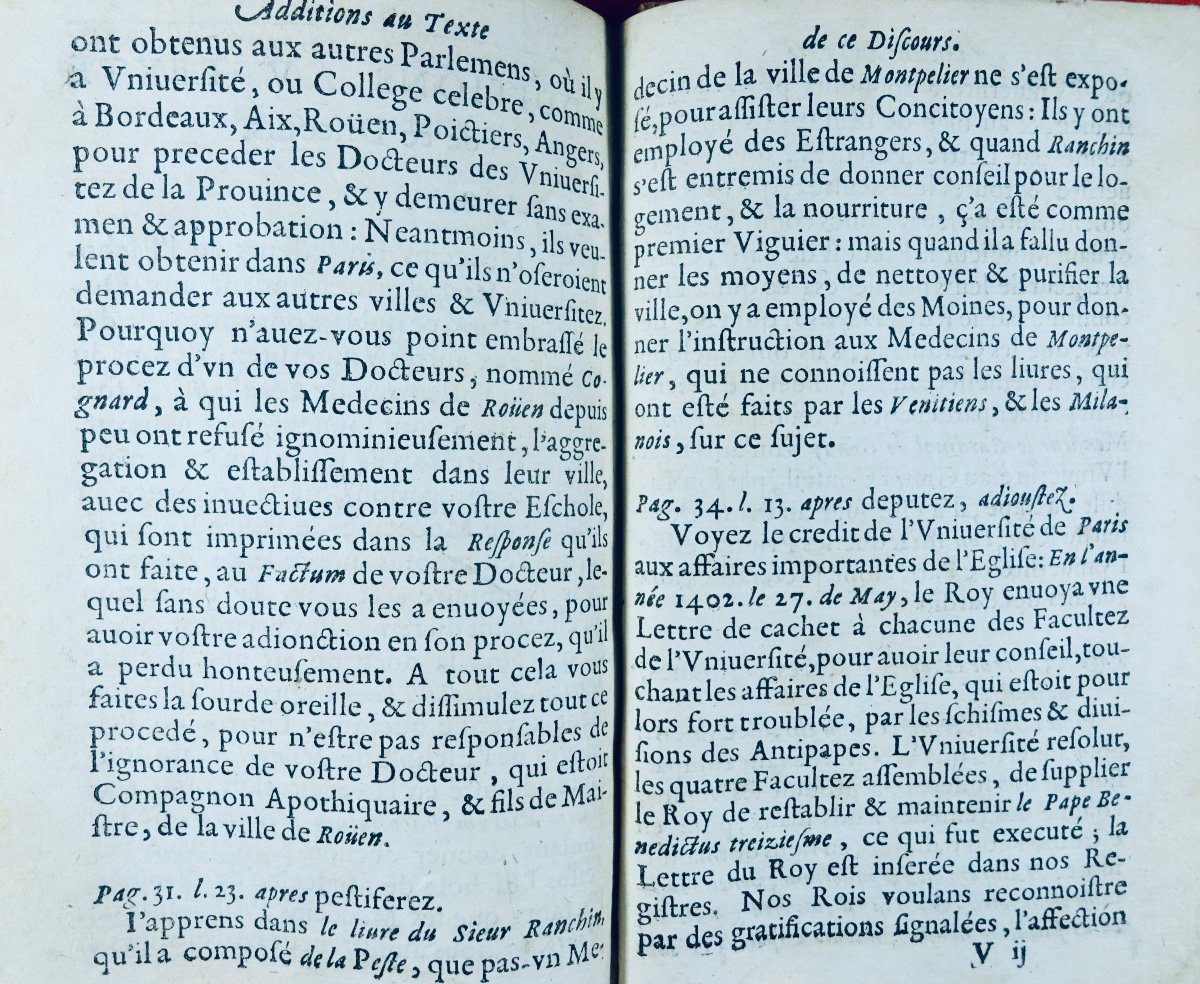 RIOLAN - Curieuses recherches sur les escholes en médecine, de Paris et de Montpelier.  1651.-photo-1