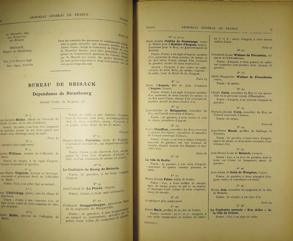 D'HOZIER (Charles) - Armorial général de France. Recueil officiel. Alsace. 1903.-photo-3
