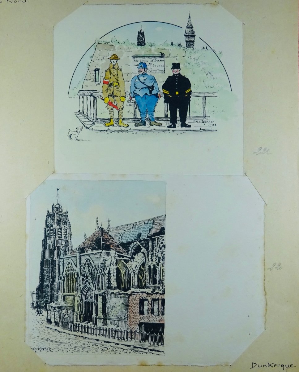 KERHOR (Jean) - Dossier contenant des dessins, des aquarelles et quelques gravures. vers 1918.-photo-4