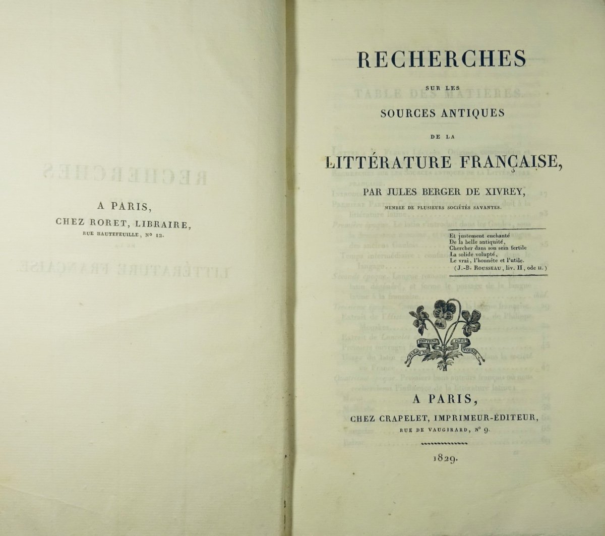 Berger De XIVrey - Research On The Ancient Sources Of French Literature. 1829.-photo-1