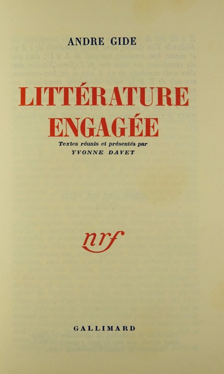 GIDE (André) - Littérature engagée. Gallimard, 1950, cartonnage Paul BONET.-photo-1