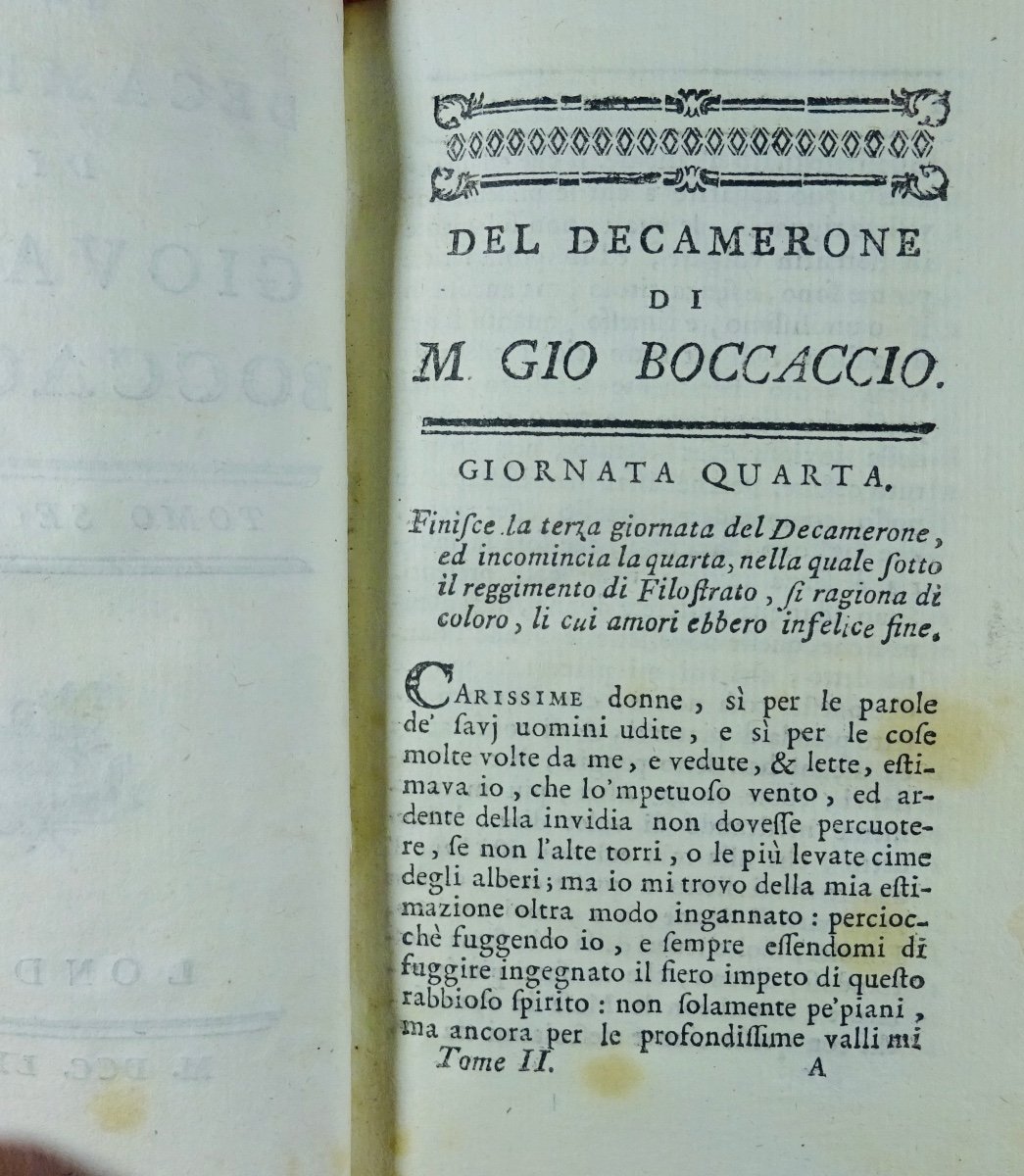 Boccace (jean) - Il Decamerone Di Giovani Boccaccio. London, Se, 1774. Contemporary Binding.-photo-5