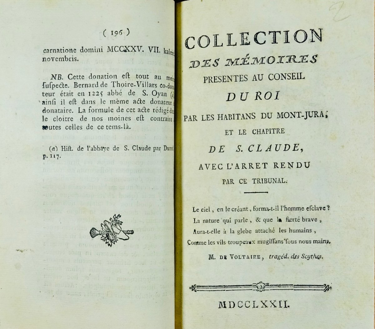 Christin And Voltaire - Dissertation On The Establishment Of The Abbey Of S. Claude. 1772.-photo-2