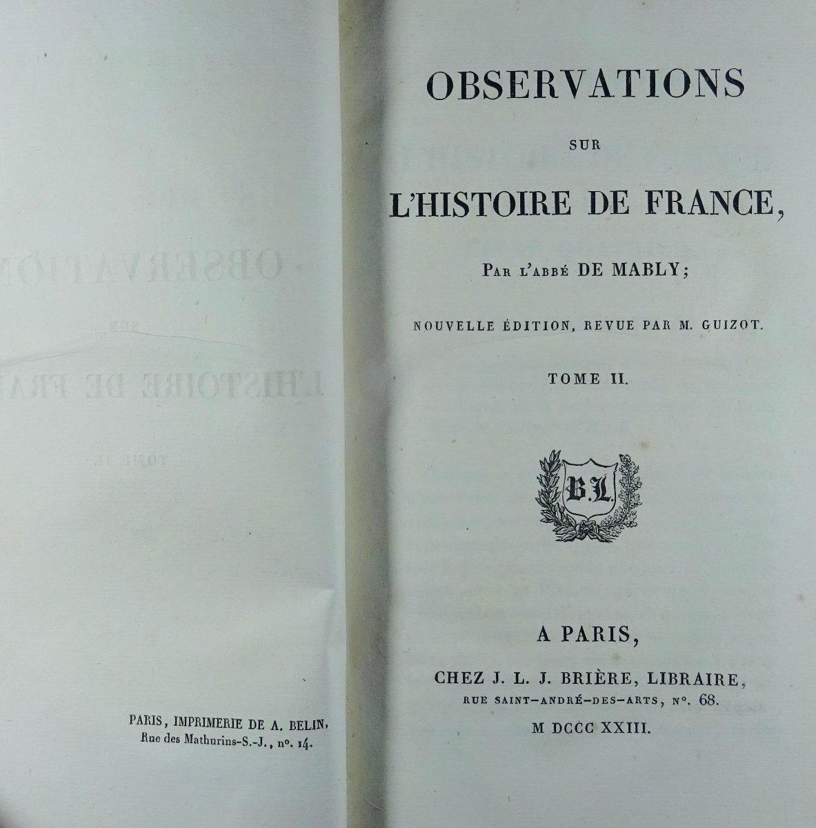 MABLY (M. l'abbé de) - Observations sur l'histoire de France. Chez Brière, 1823.-photo-4