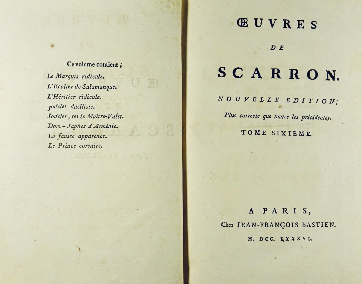 SCARRON (Paul) - Oeuvres de Scarron. Nouvelle édition. 1786, reliure 19ème siècle.-photo-7