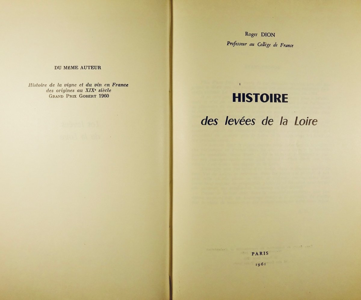 DION (Roger) - Histoire des levées de la Loire. Paris, Chez l'auteur, 1961, bien relié.-photo-2