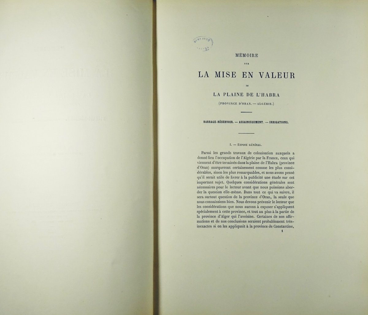 POCHET (Léon) - Mémoire sur la mise en valeur de la plaine de l'Habra. Algérie, 1875.-photo-3