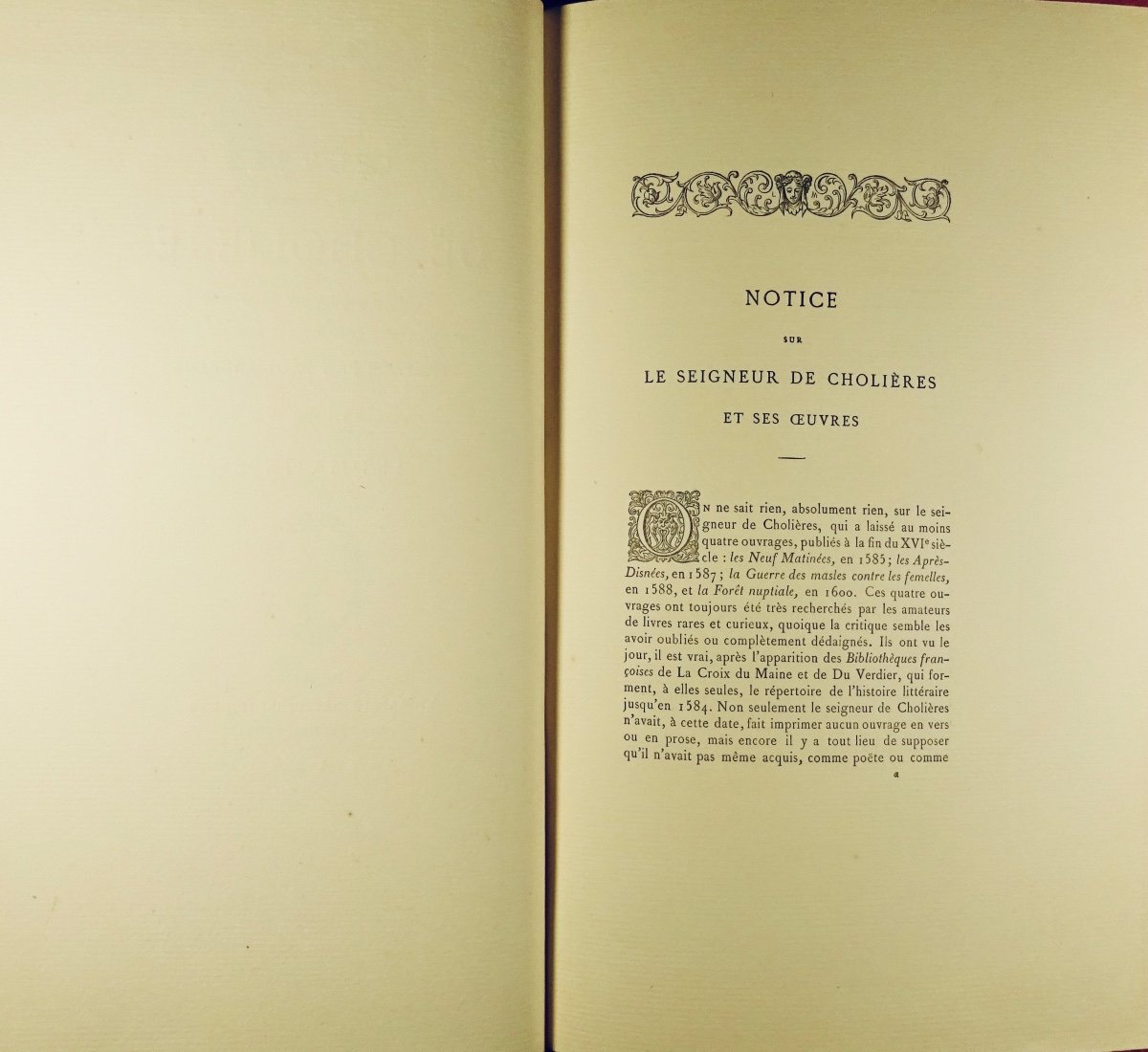 CHOLIÈRES - Oeuvres du seigneur de Cholières. Librairie des Bibliophiles, 1879, bien relié.-photo-4