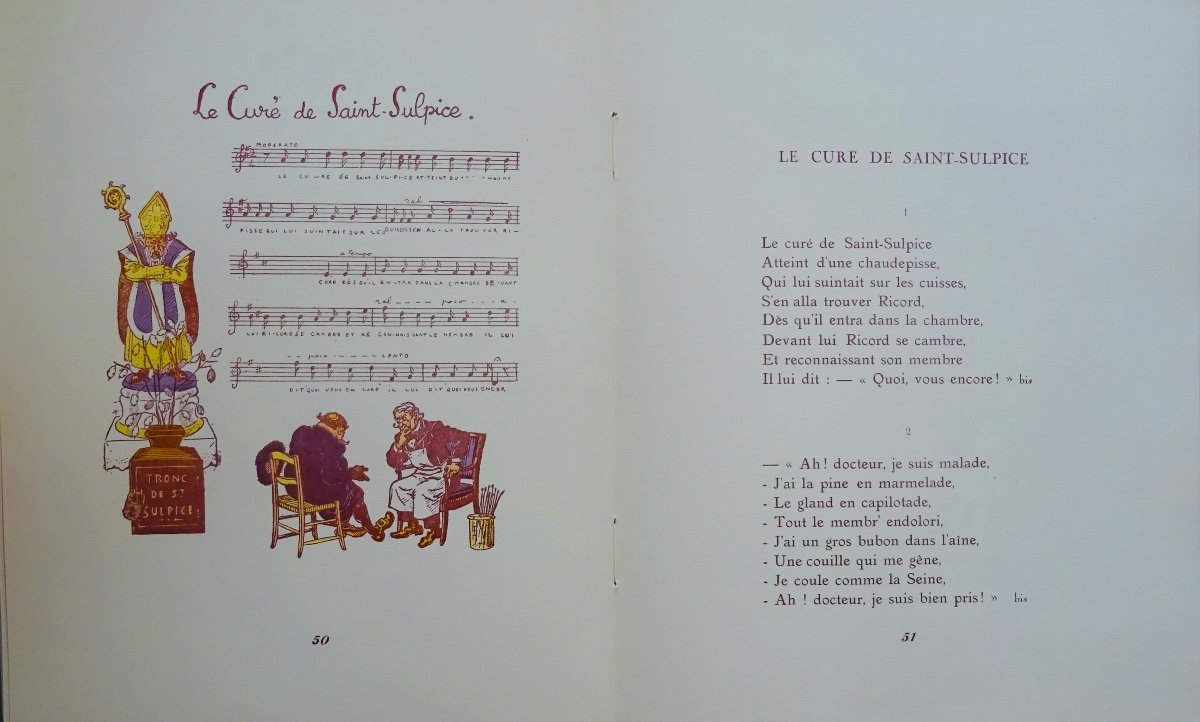 Chansons De Salle De Garde. De Montmartre Au Quartier Latin. Vers 1920, Illustré En Couleurs.-photo-7