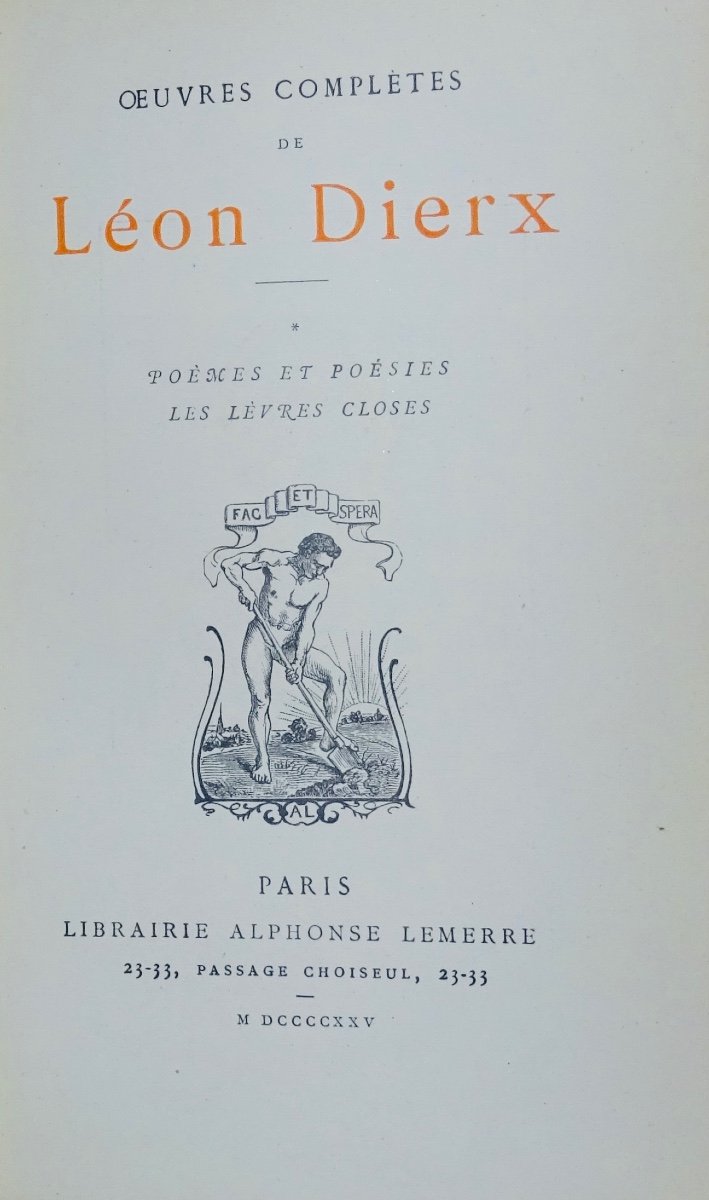 Dierx (léon) - Complete Works. Alphonse Lemerre, 1925, 2 Volumes In Publisher's Binding.-photo-2