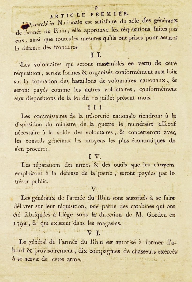 Loi relative décret relatif aux armes. Épinal, Imprimerie Nationale d'Haener, 1792.-photo-2