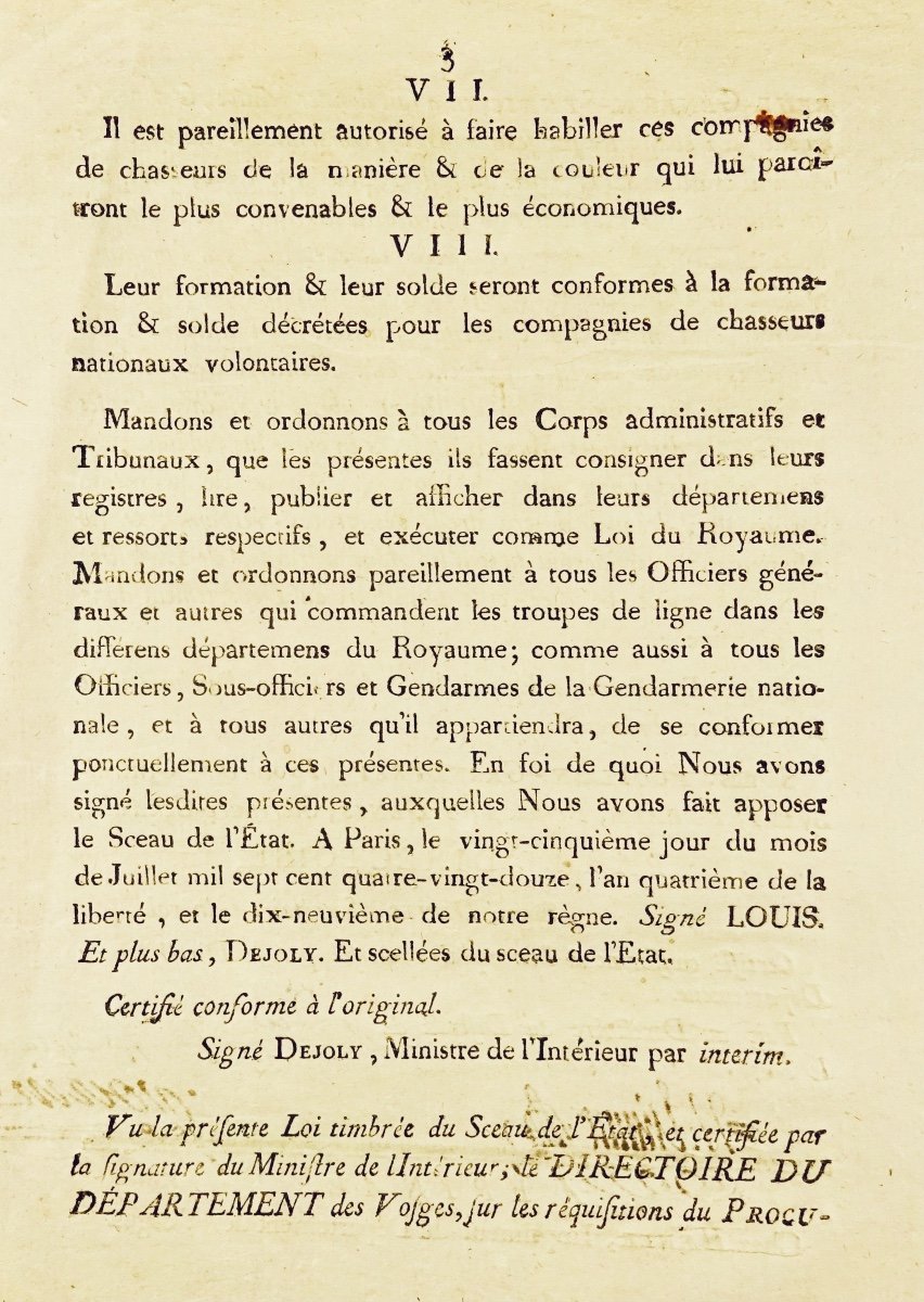 Loi relative décret relatif aux armes. Épinal, Imprimerie Nationale d'Haener, 1792.-photo-3