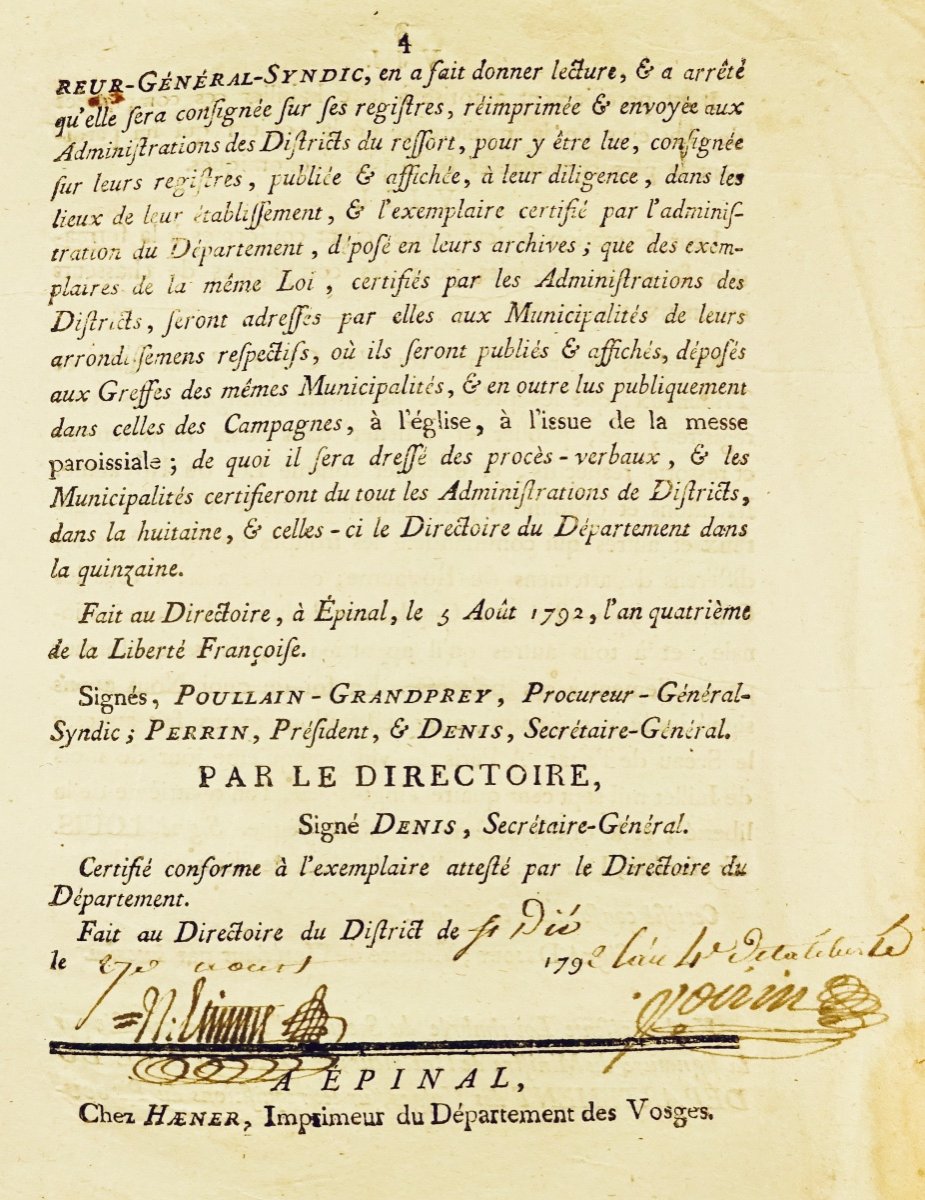 Loi relative décret relatif aux armes. Épinal, Imprimerie Nationale d'Haener, 1792.-photo-4