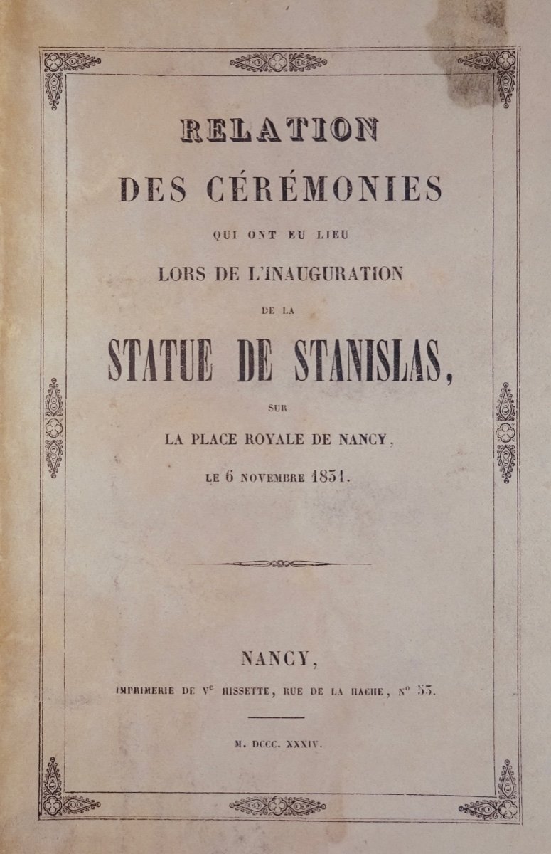 Relation Of The Ceremonies, During The Inauguration Of The Statue Of Stanislas. Hissette, 1834.-photo-4