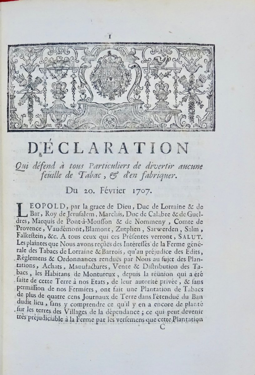 Recueil des édits, déclarations, arrests et règlements de la ferme du tabac de Lorraine. 1752.-photo-3